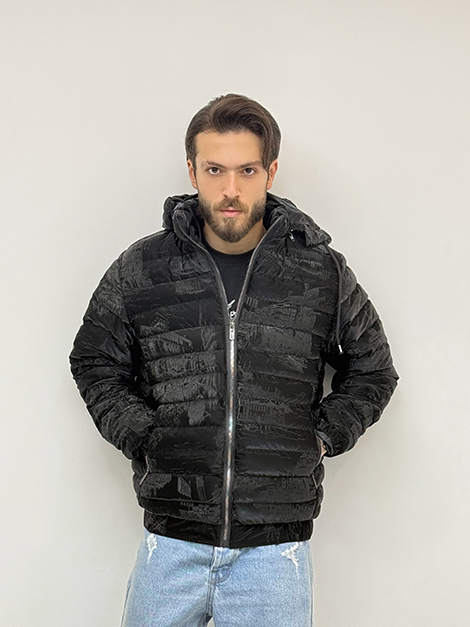 کاپشن خط ریز کلاهدار مردانه