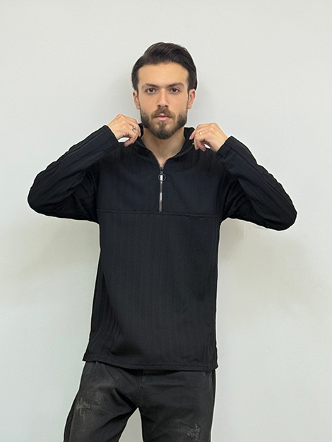 تیشرت مراکشی نیم زیپ راه راه